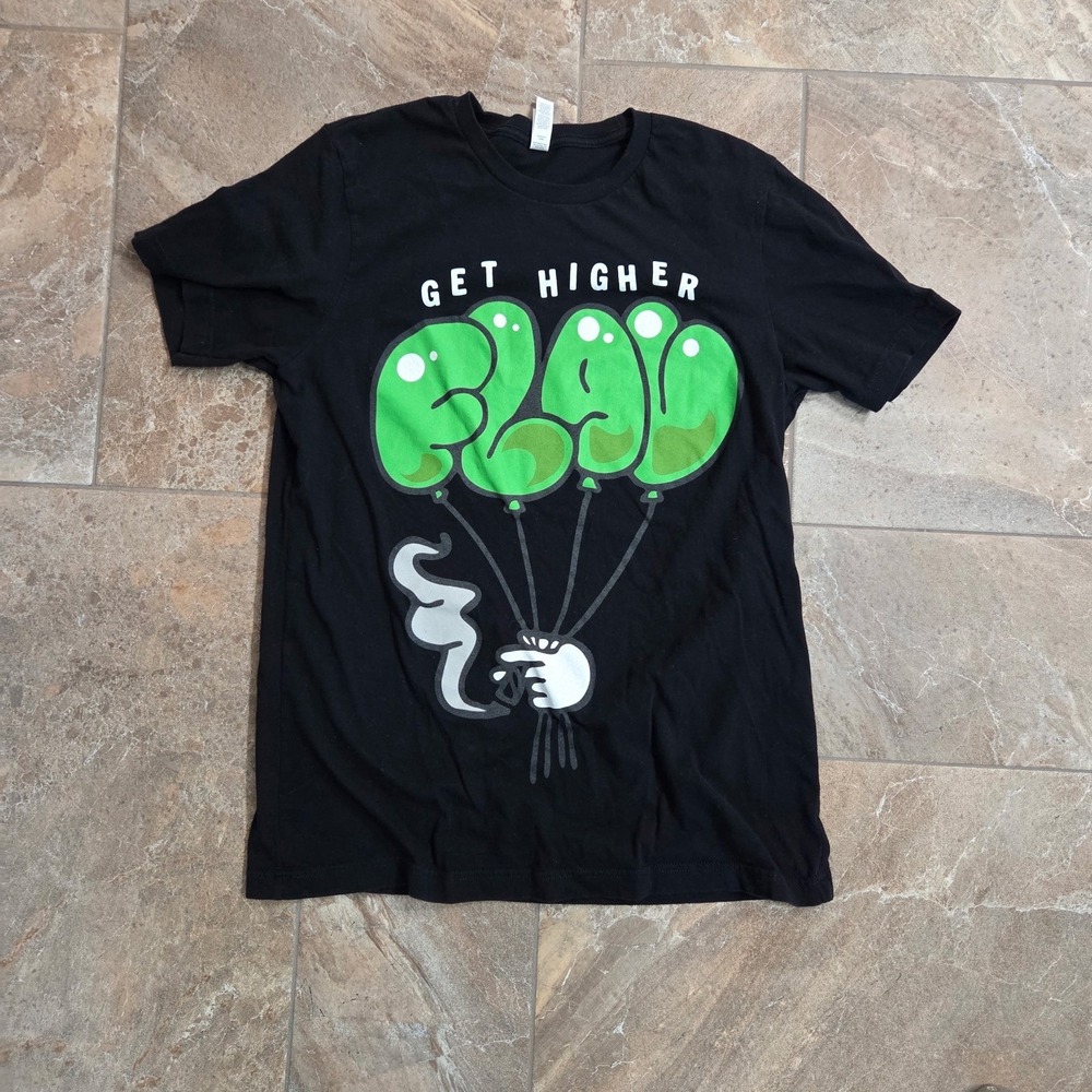 Mens Graphic T-Shirt Get Higher Balloons Black Short Sleeve Top Tee Large